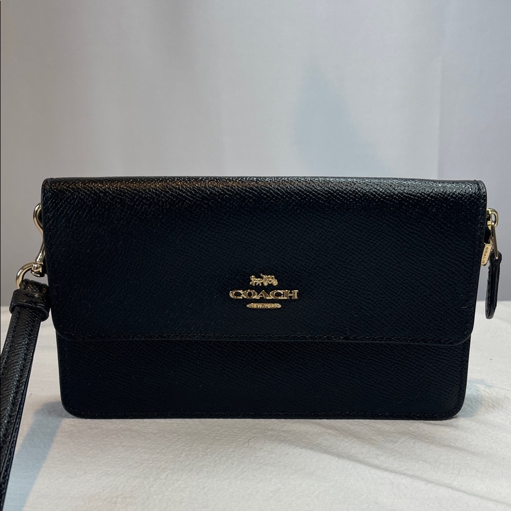 Coach H1981-F73793 Foldover Black Leather Wristlet